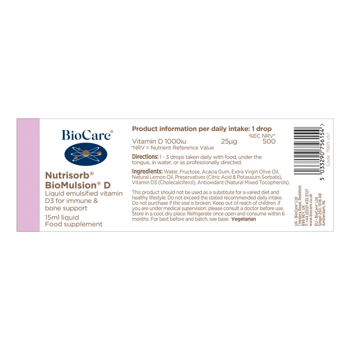 BioCare Nutrisorb BioMulsion® D - 15ml Liquid - Image 3