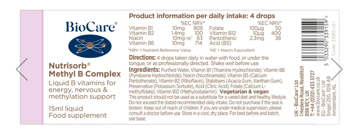 BioCare - Nutrisorb Methyl B Complex - 15ml drops - Image 3