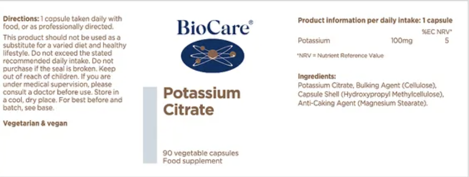 BioCare Potassium Citrate - 90 Vcaps - Image 2